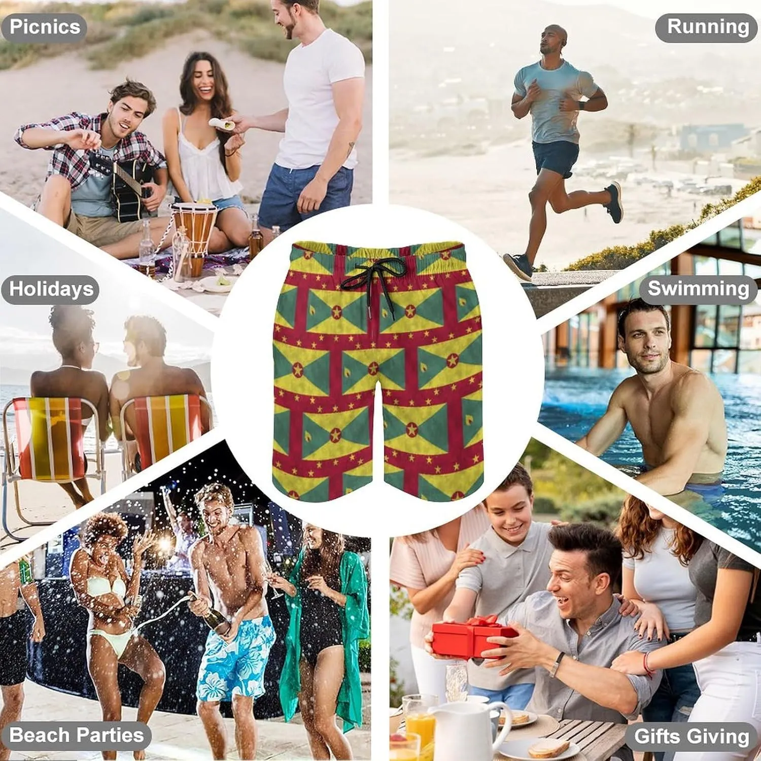Zakqeik American-Flag Summer Mens Swimtrunks Workout Shorts Running Pants with Pockets