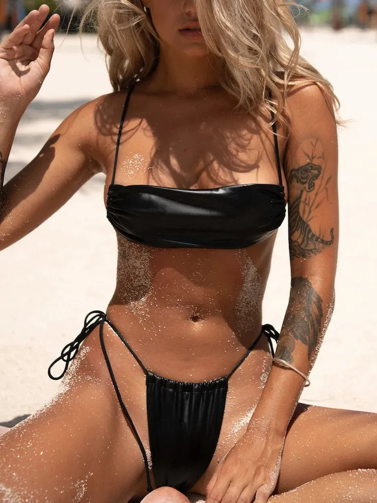 ZASUWA Female Faux Leather Leopard Bikini Sets