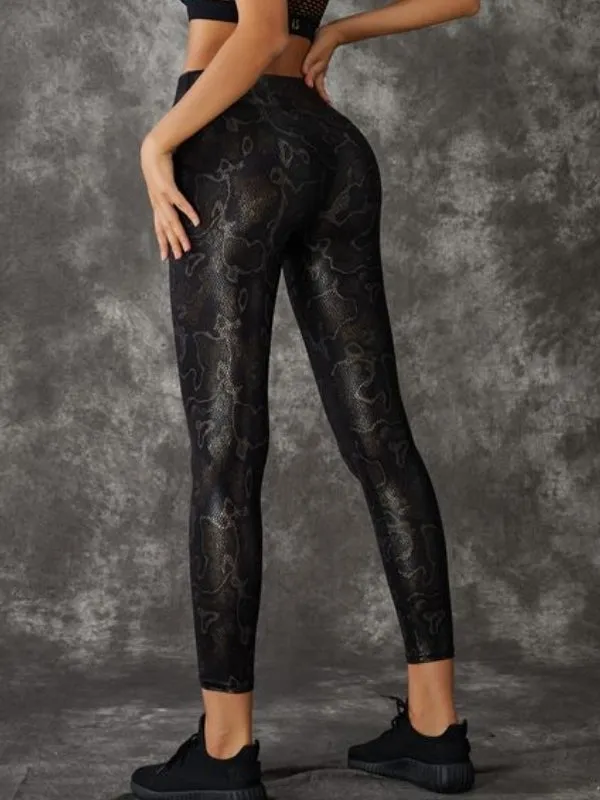 ZASUWA Female PU Faux Leather Snake Print Leggings