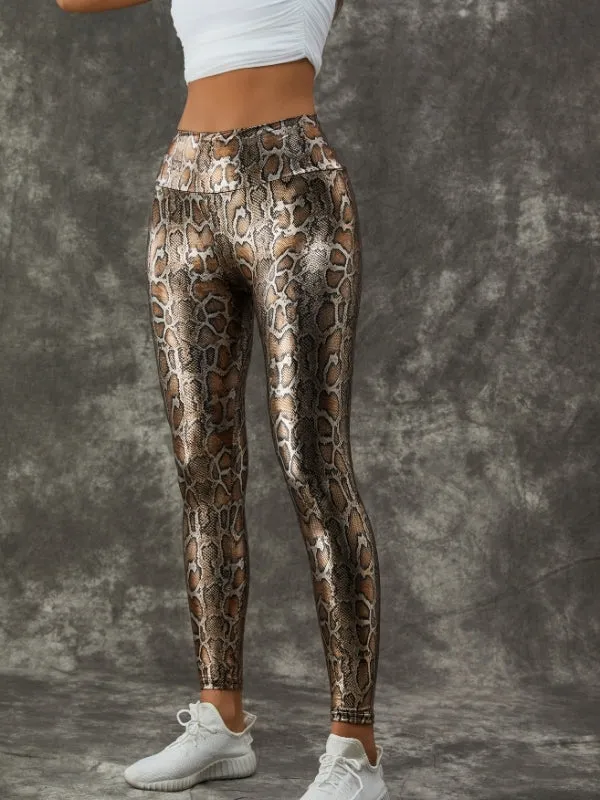ZASUWA Female PU Faux Leather Snake Print Leggings