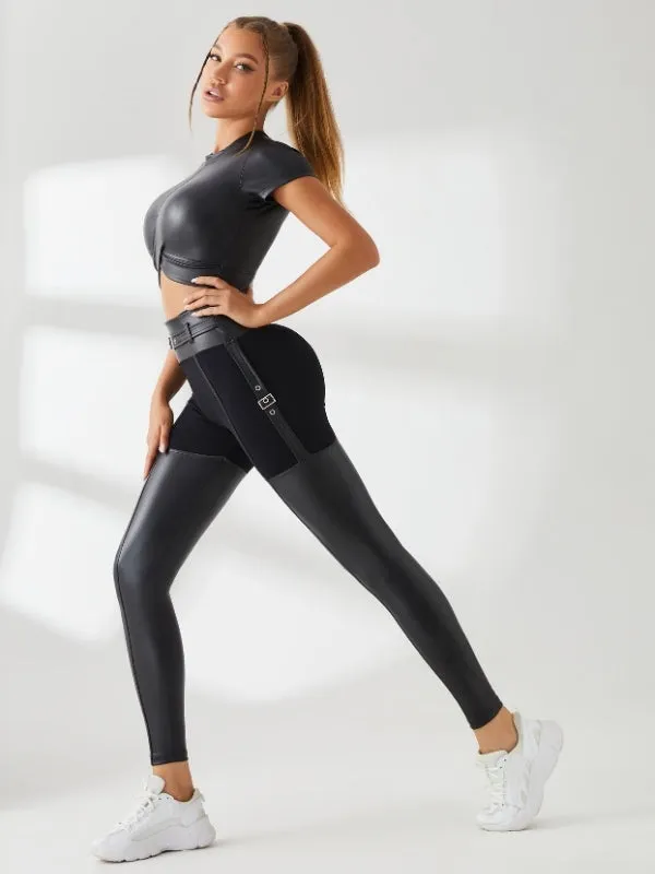 ZASUWA Female PU Glossy Cross Twist Short Sleeves