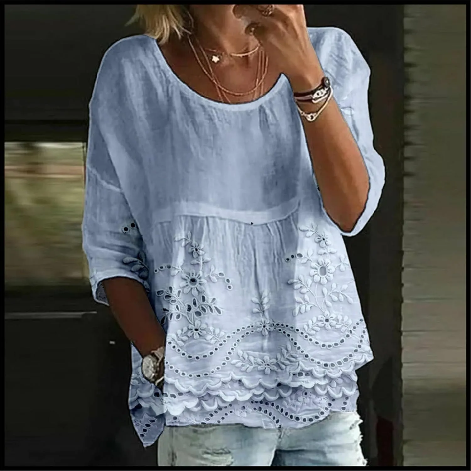 ZYXTIM Womens Summer Tops 3/4 Sleeve Shirts Oversize Floral Print Lightweight Casual Tunic Shirt Trendy Loose Flowy Blouses